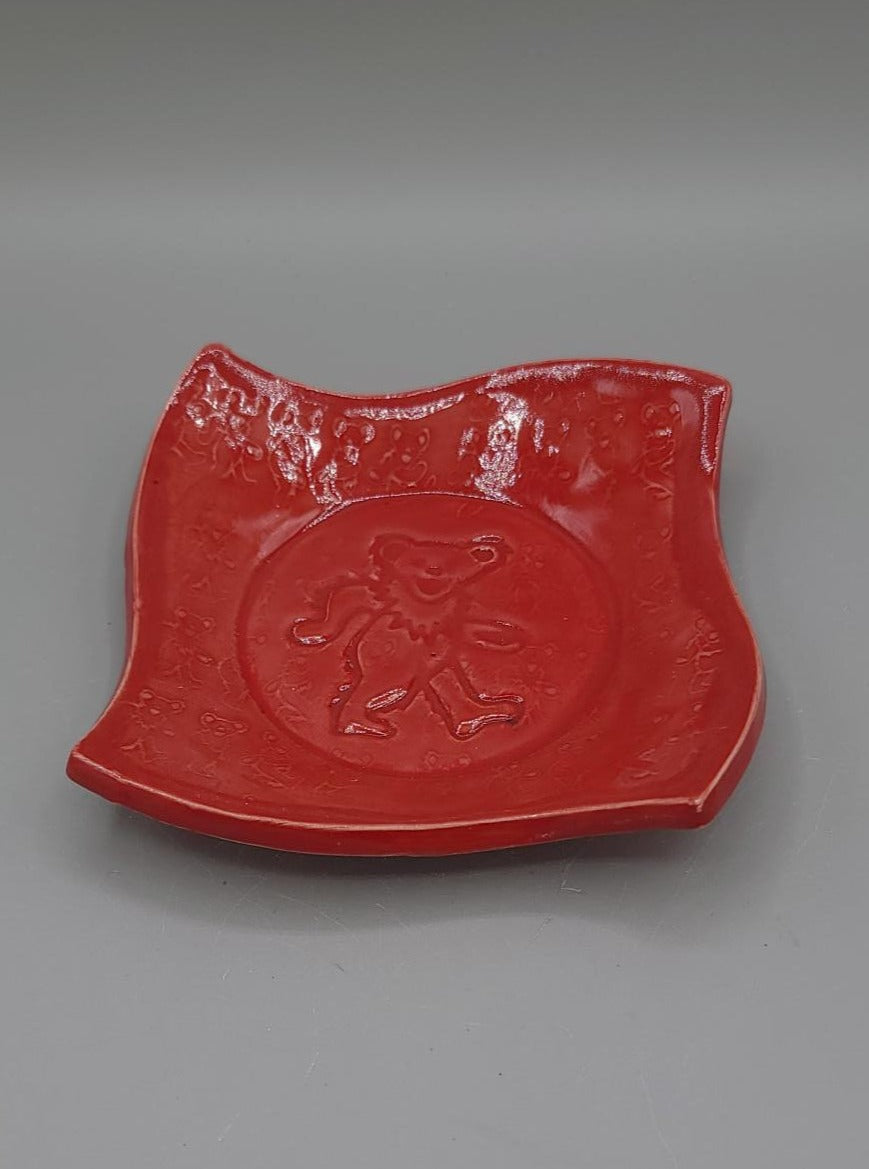 5 inch Embossed Bear Fancy Square Trinket Dish With Music Note Bottoms