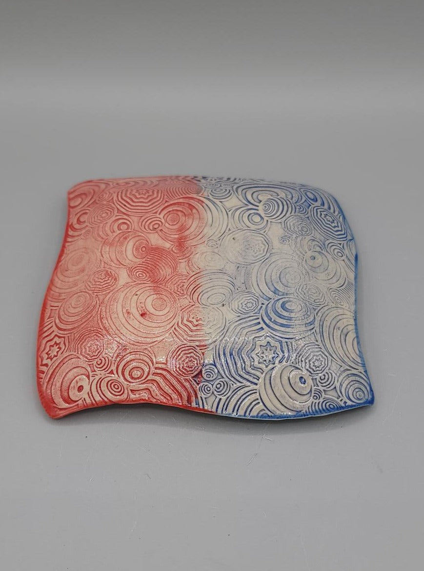 5 inch Imprinted Stealie Fancy Square Trinket Dish With Trippy Circles Bottoms