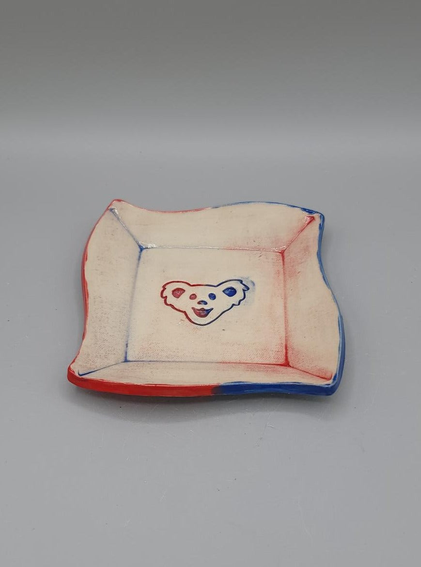 5 inch Imprinted Bear Fancy Square Trinket Dish With Trippy Circles Bottoms