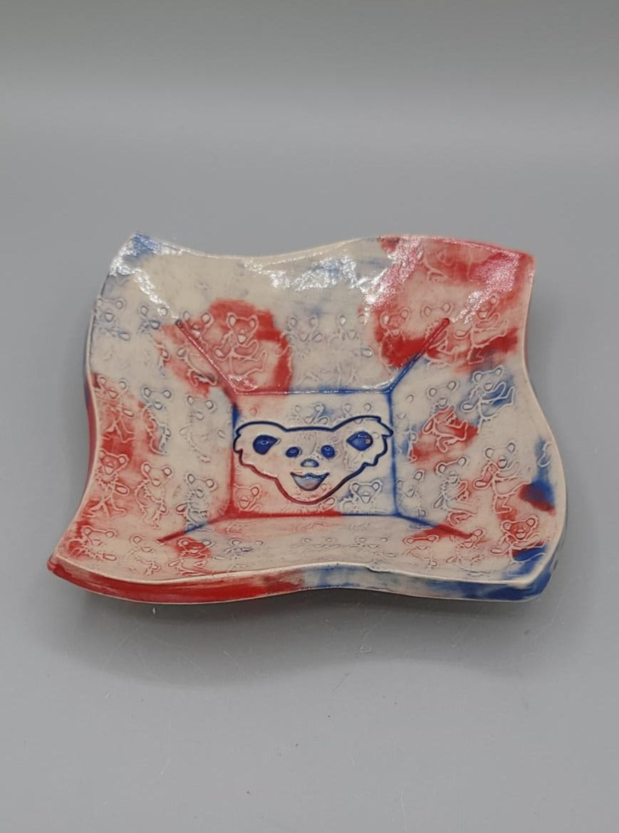 5 inch Embossed Bear Fancy Square Trinket Dish With Music Note Bottoms