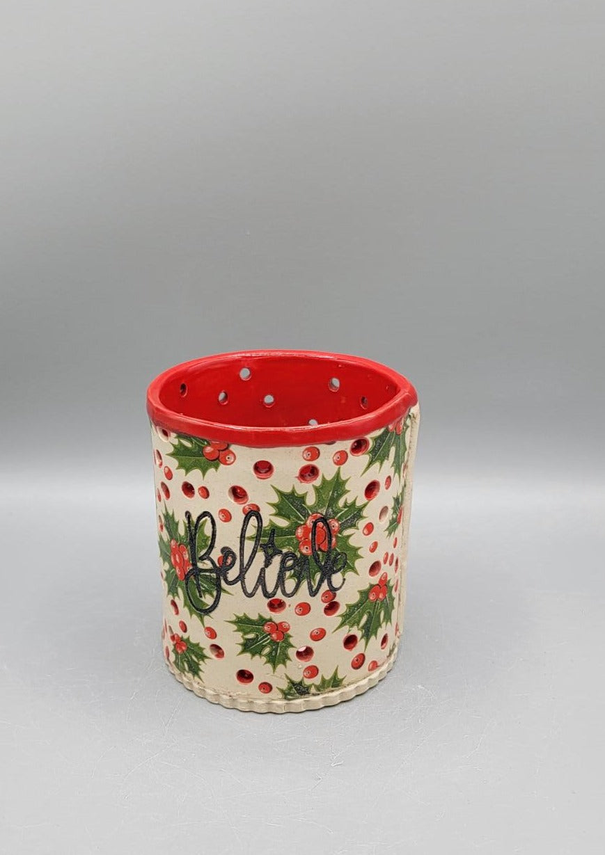 Hand Painted Believe & Holly Luminary