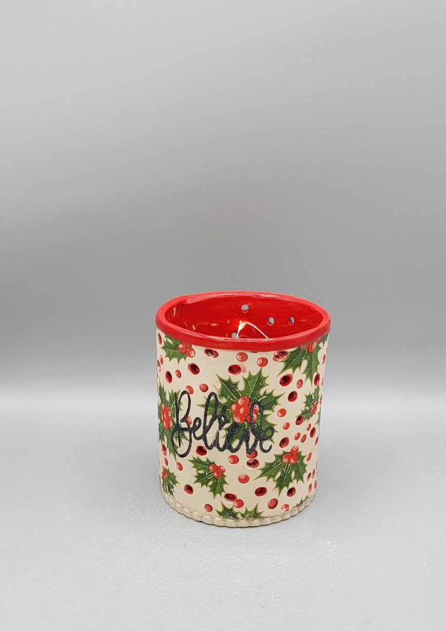 Hand Painted Believe & Holly Luminary