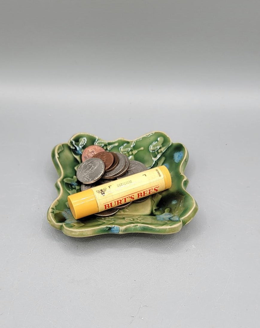 4 inch Embossed Dancing Daves Fancy Square Trinket Dish in Pistachio