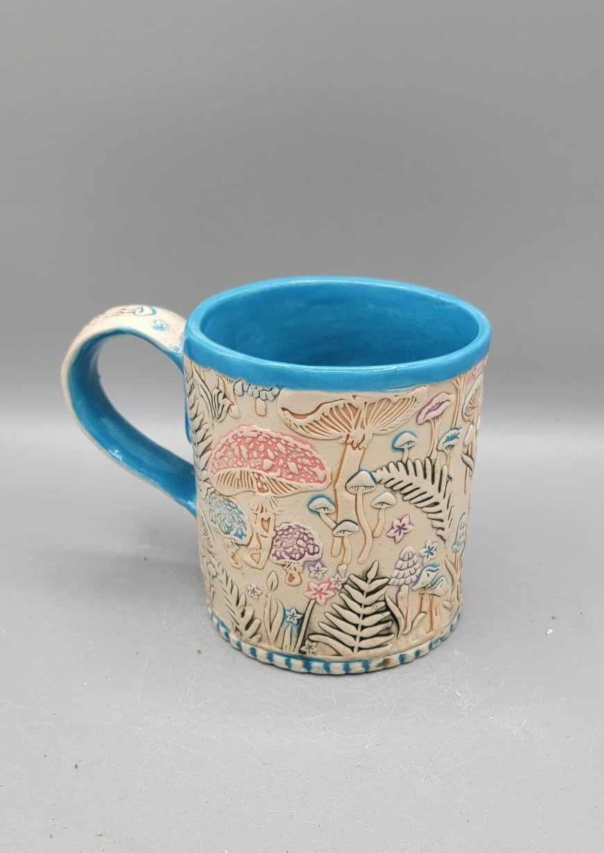 14-15 oz Hand Painted Embossed Mushroom Mug