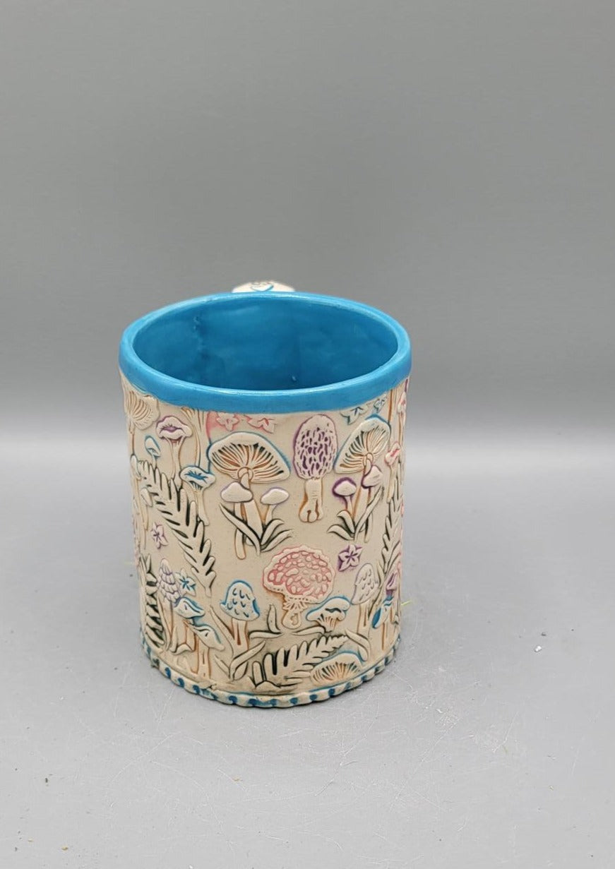 14-15 oz Hand Painted Embossed Mushroom Mug