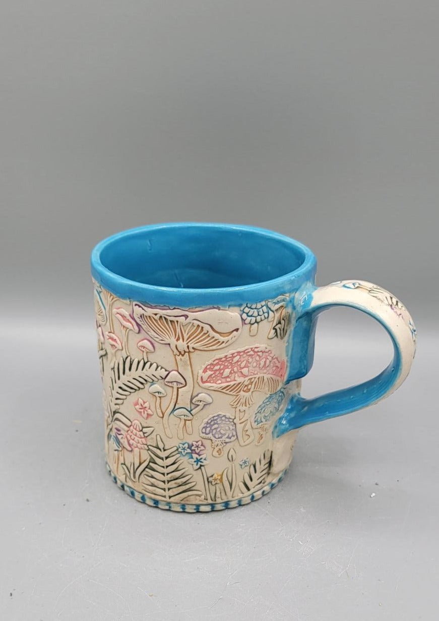 14-15 oz Hand Painted Embossed Mushroom Mug