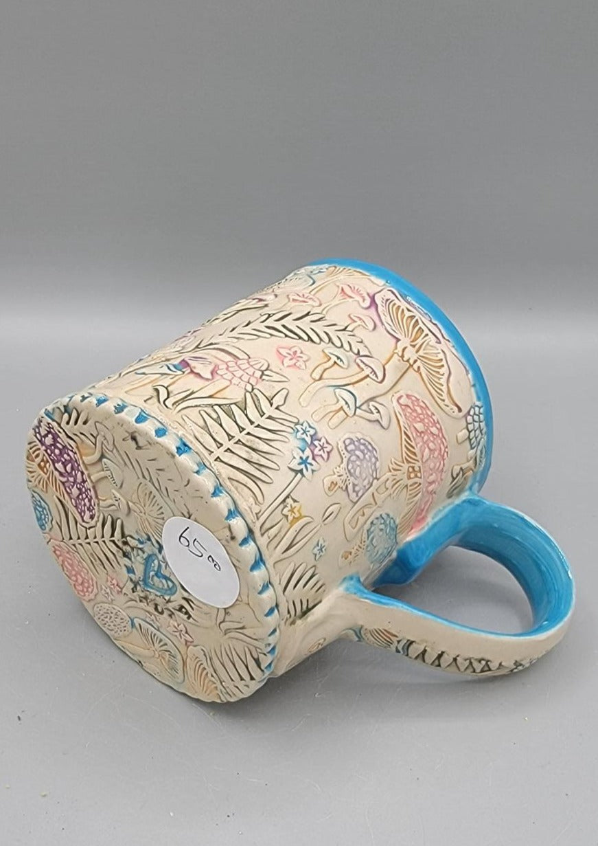 14-15 oz Hand Painted Embossed Mushroom Mug