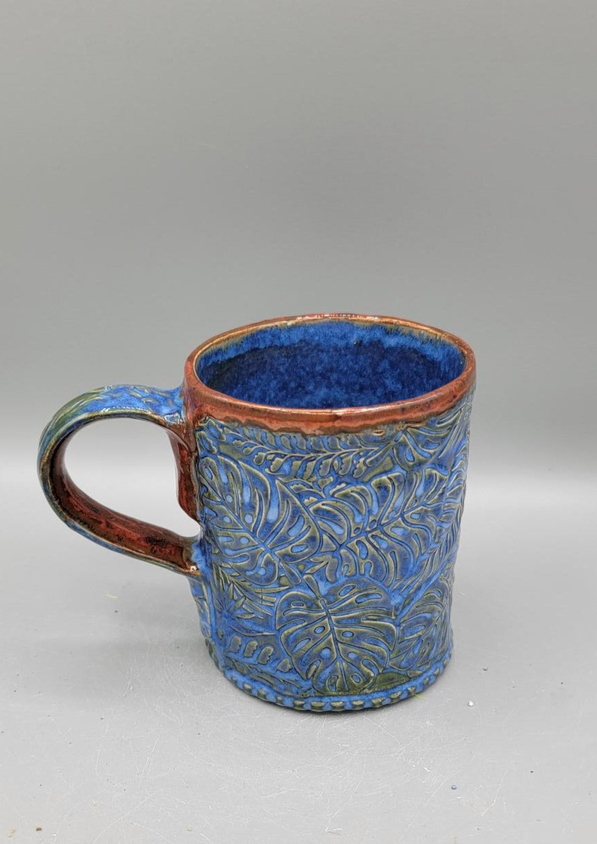 14-15 oz Embossed Monstera Mug