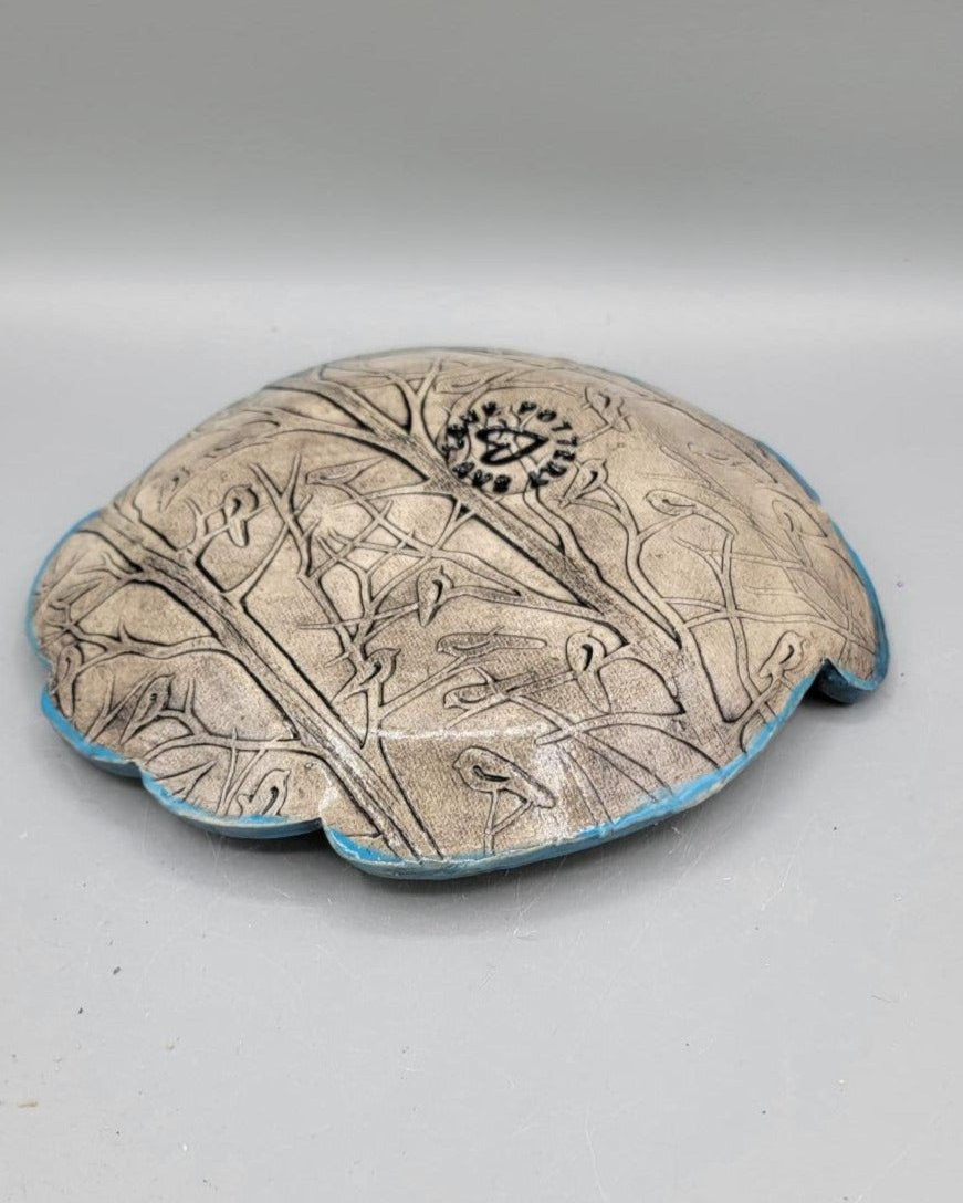 7x6 inch Hand Painted Embossed Birds in Forest Fancy Square Trinket Dish