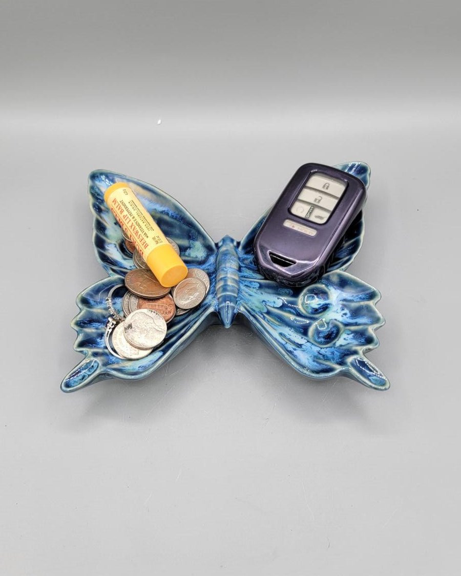 6x5 inch Butterfly Trinket Dish or Wall Hanging Décor in Waves of Caribbean Blue