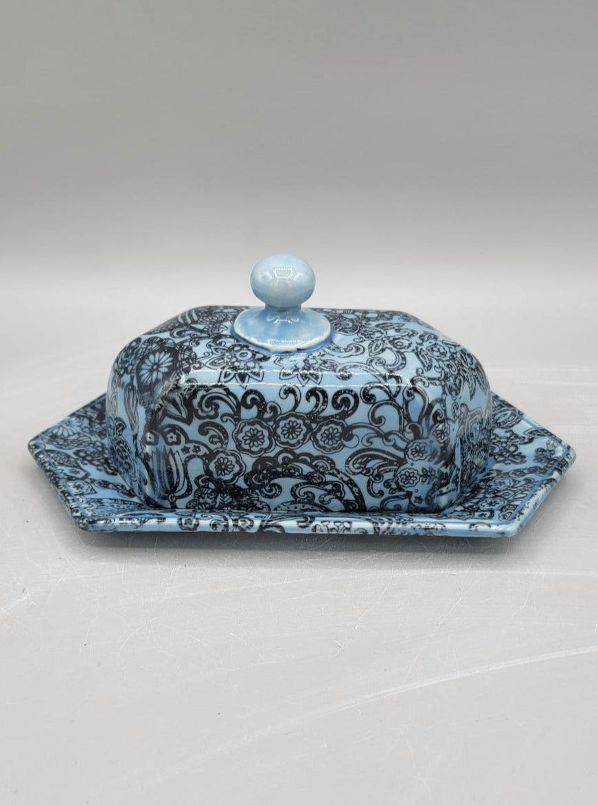 Blue Floral Lace Butter Dish