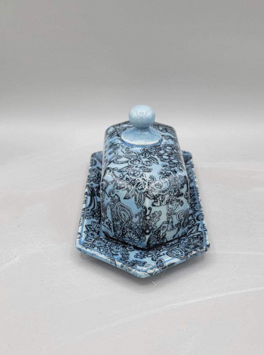 Blue Floral Lace Butter Dish