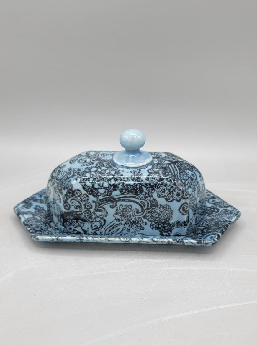 Blue Floral Lace Butter Dish