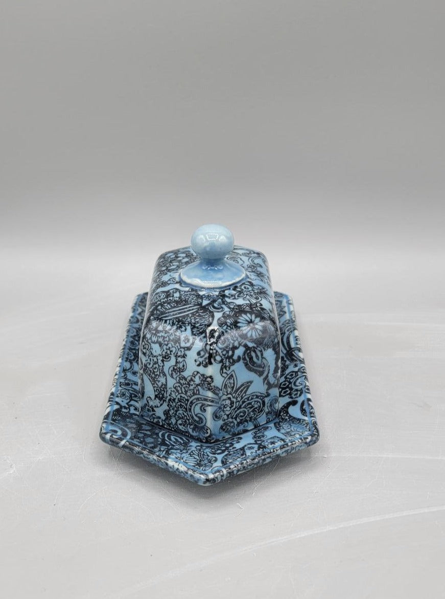 Blue Floral Lace Butter Dish