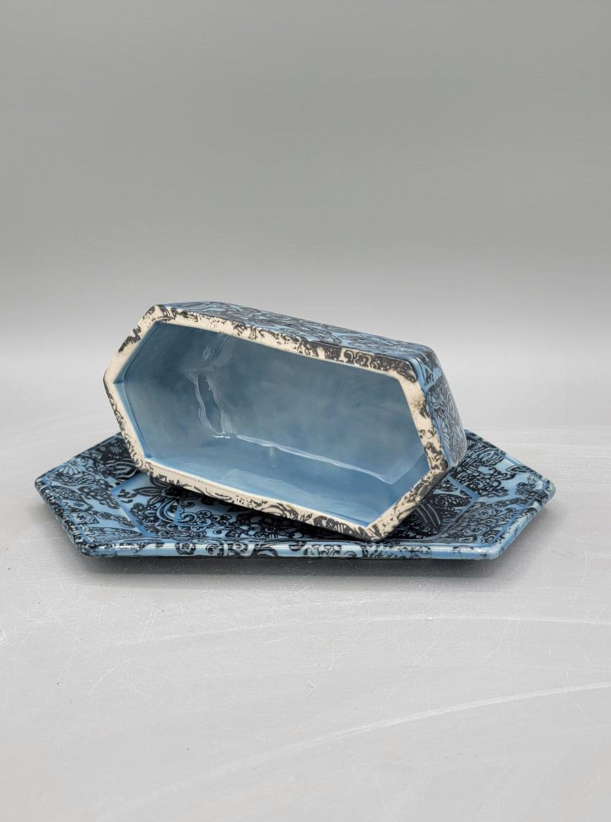 Blue Floral Lace Butter Dish