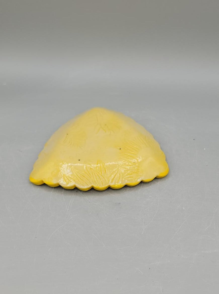 4 inch Hand Painted Embossed Sunflowers & Dancer Scalloped Triangle Trinket Dish