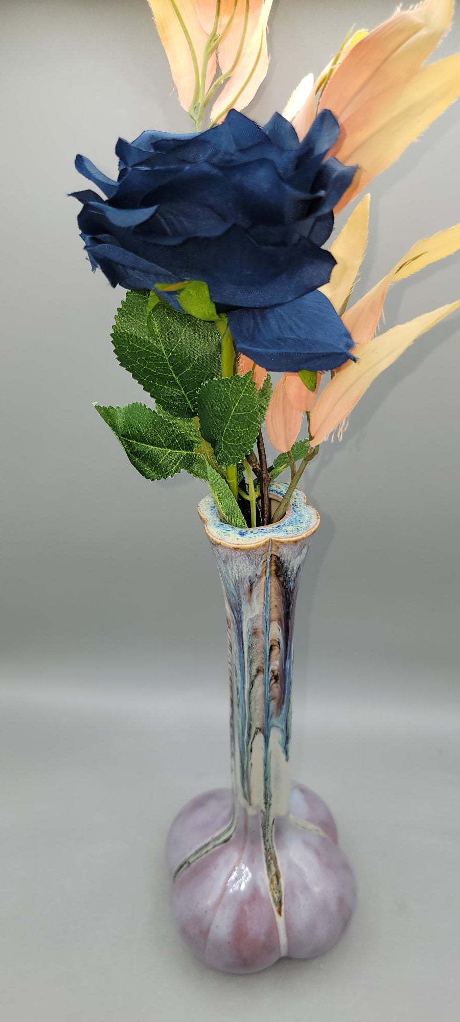 Tall Curvy Bud Vase in Melty Cream & Purple