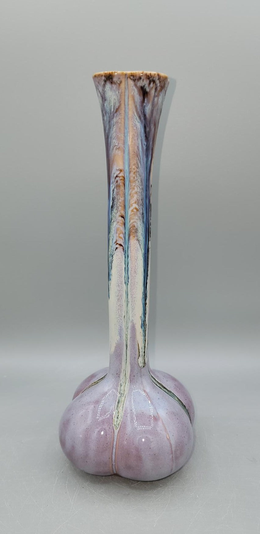 Tall Curvy Bud Vase in Melty Cream & Purple