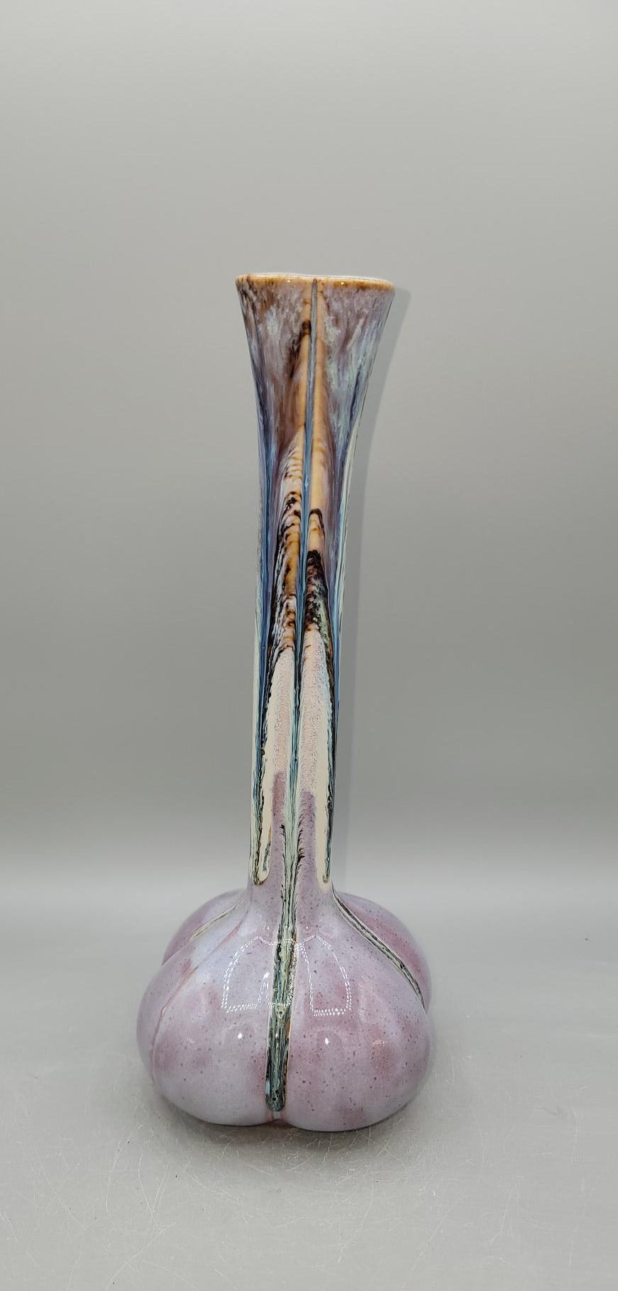 Tall Curvy Bud Vase in Melty Cream & Purple