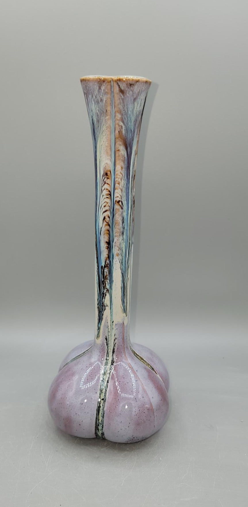 Tall Curvy Bud Vase in Melty Cream & Purple