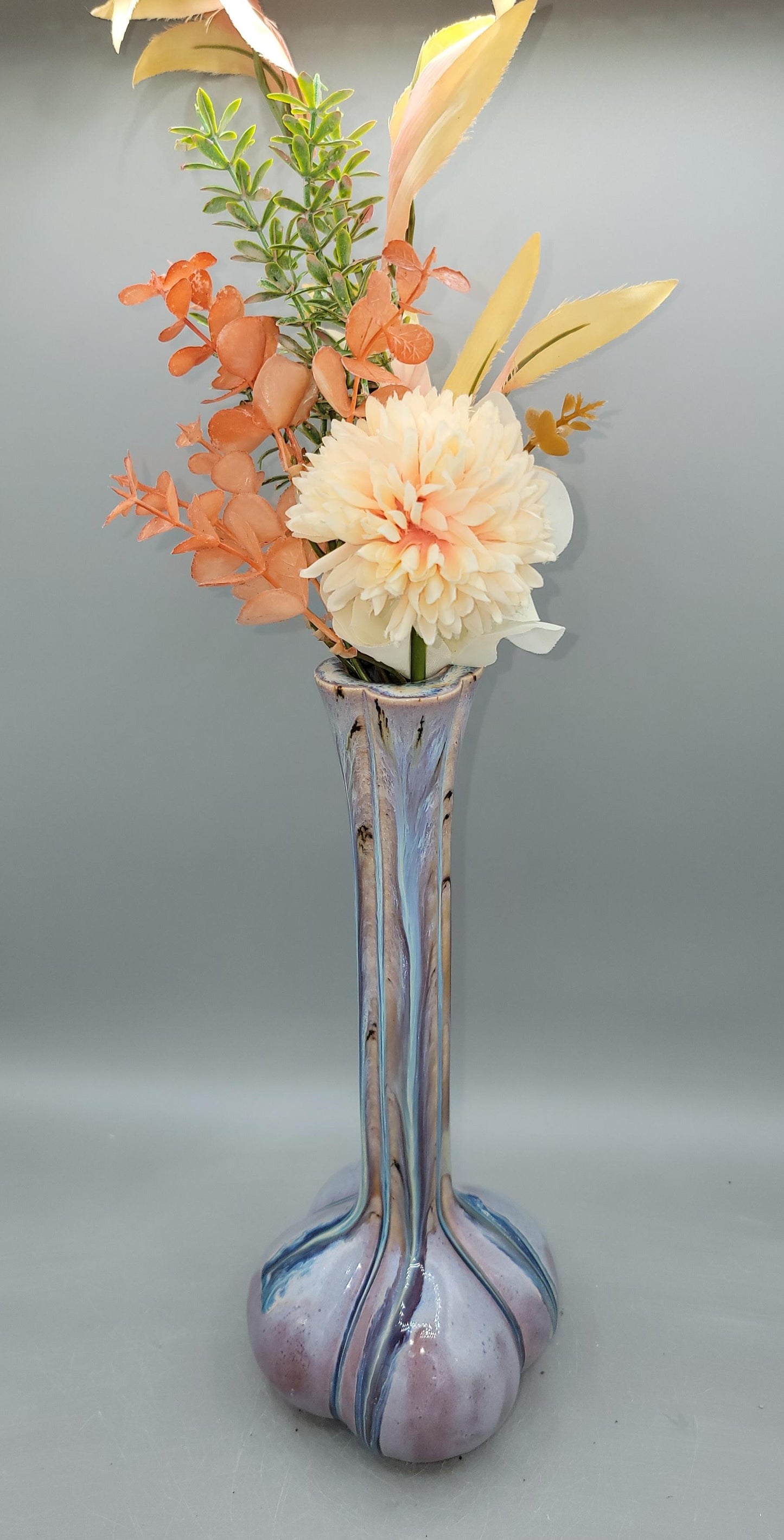 Tall Curvy Bud Vase in Melty Purple Cascades