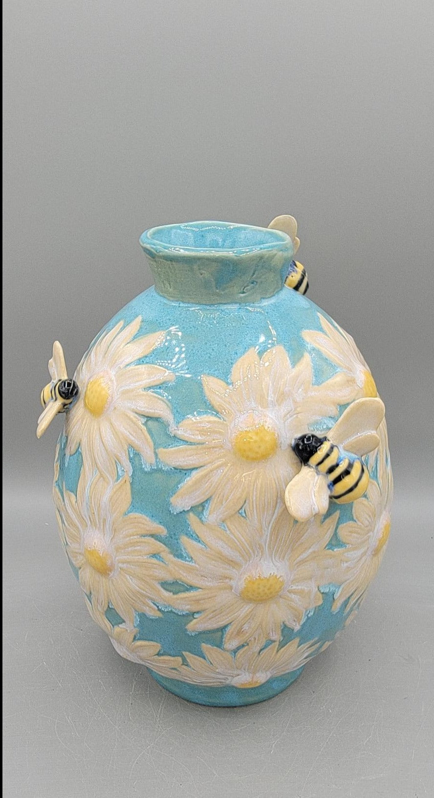 Large Hand Painted Flower & Bees Vase