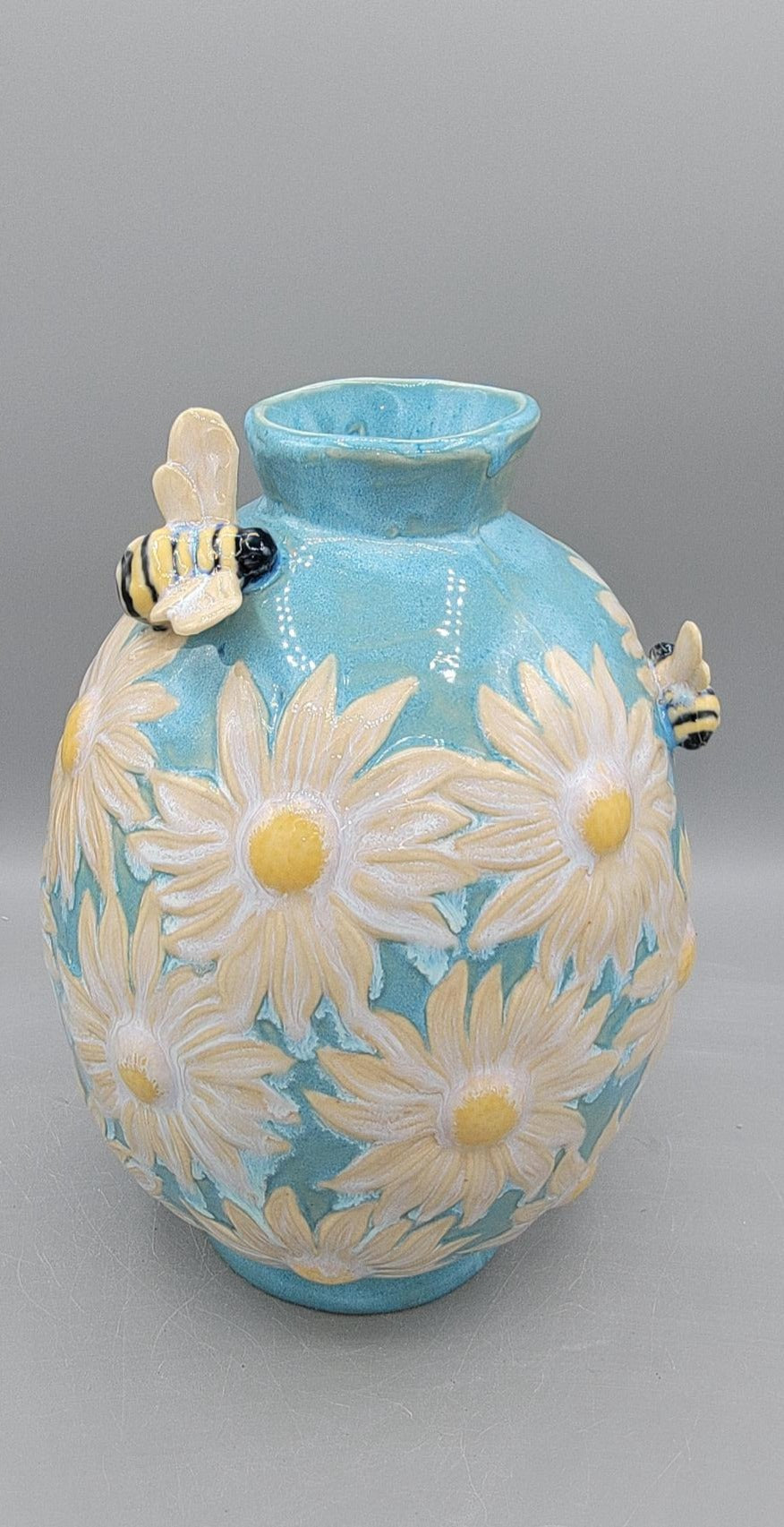 Large Hand Painted Flower & Bees Vase