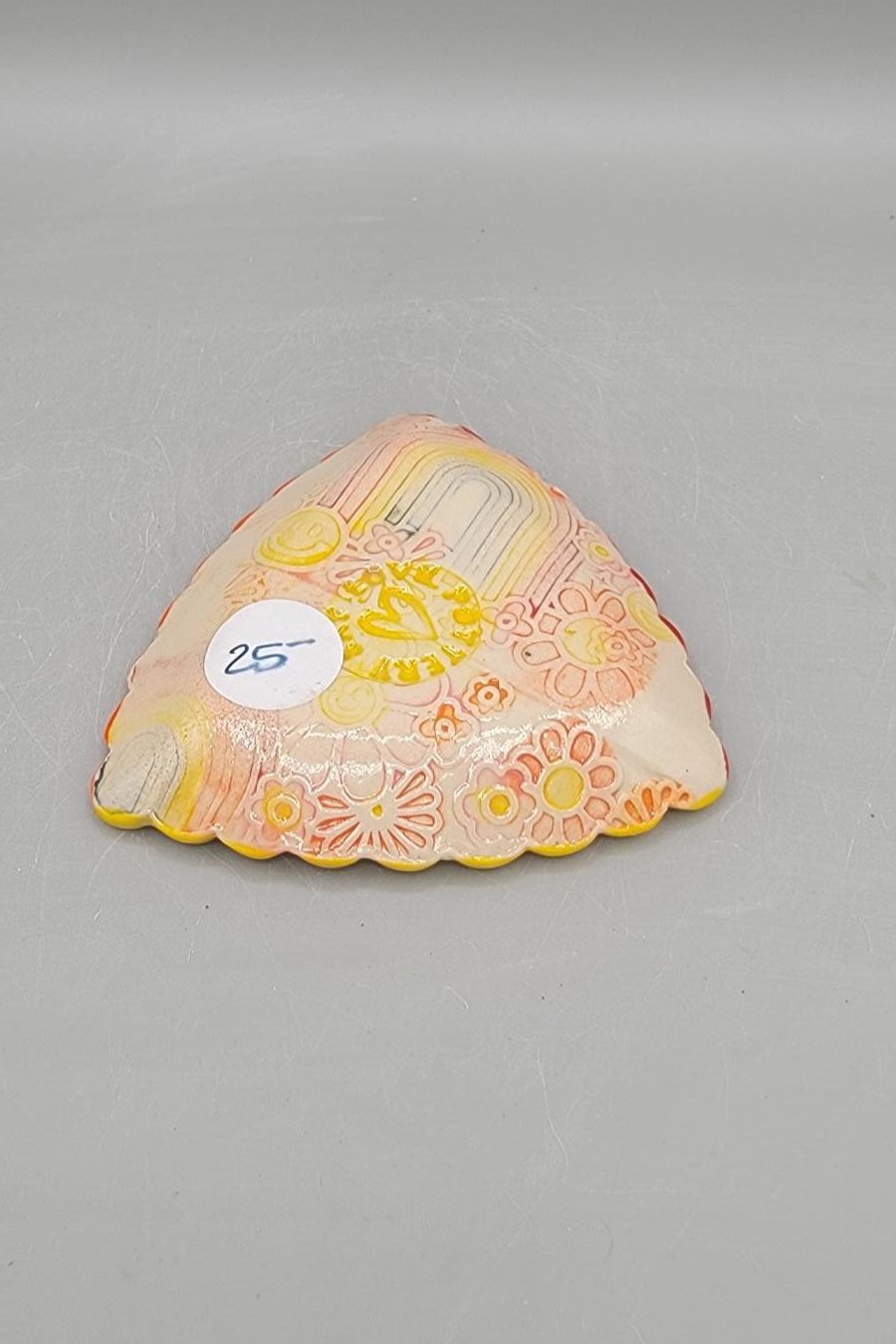 4 inch Hand Painted Suns Scalloped Triangle Trinket Dish