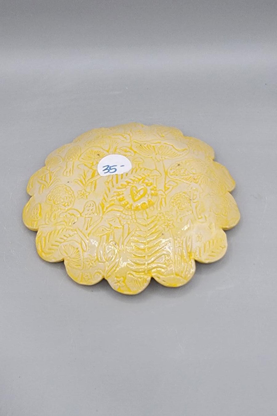 5 inch Hand Painted Deer Creek Mushrooms Scalloped Circle Trinket Dish #1
