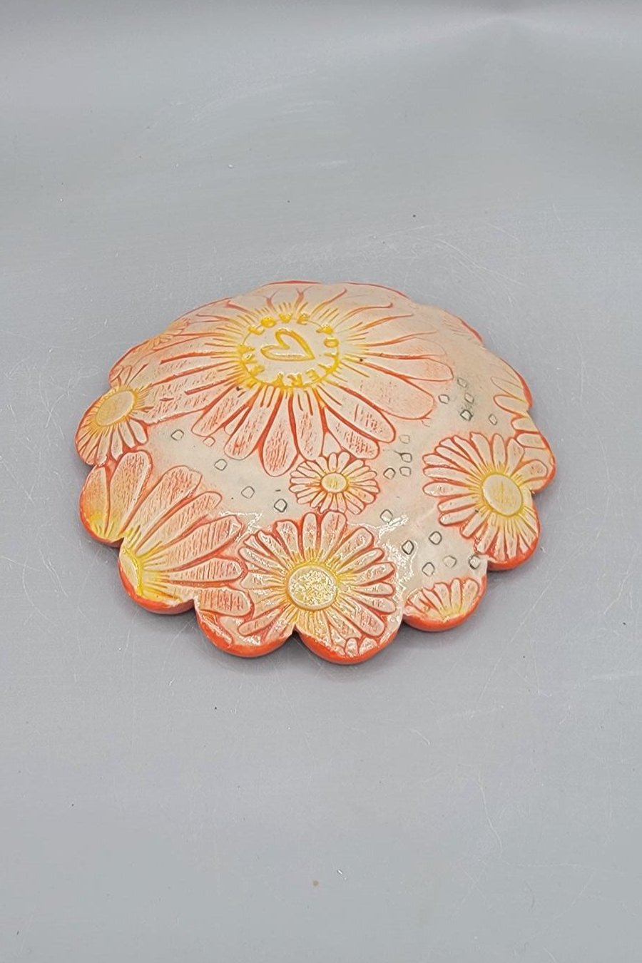 4 inch Hand Painted Deer Creek Hippie Van Scalloped Circle Trinket Dish #1
