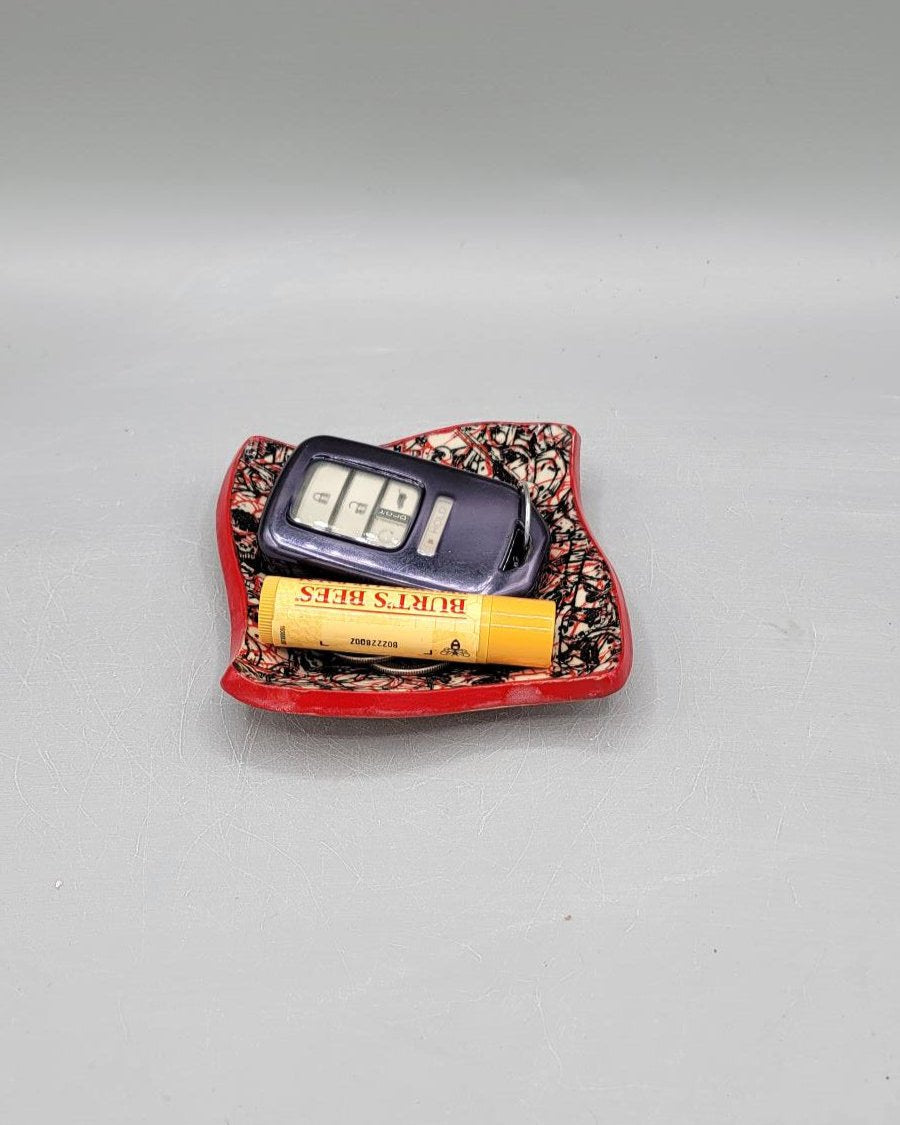 4 inch Skeletons & Roses Fancy Square Trinket Dish in Bright Red