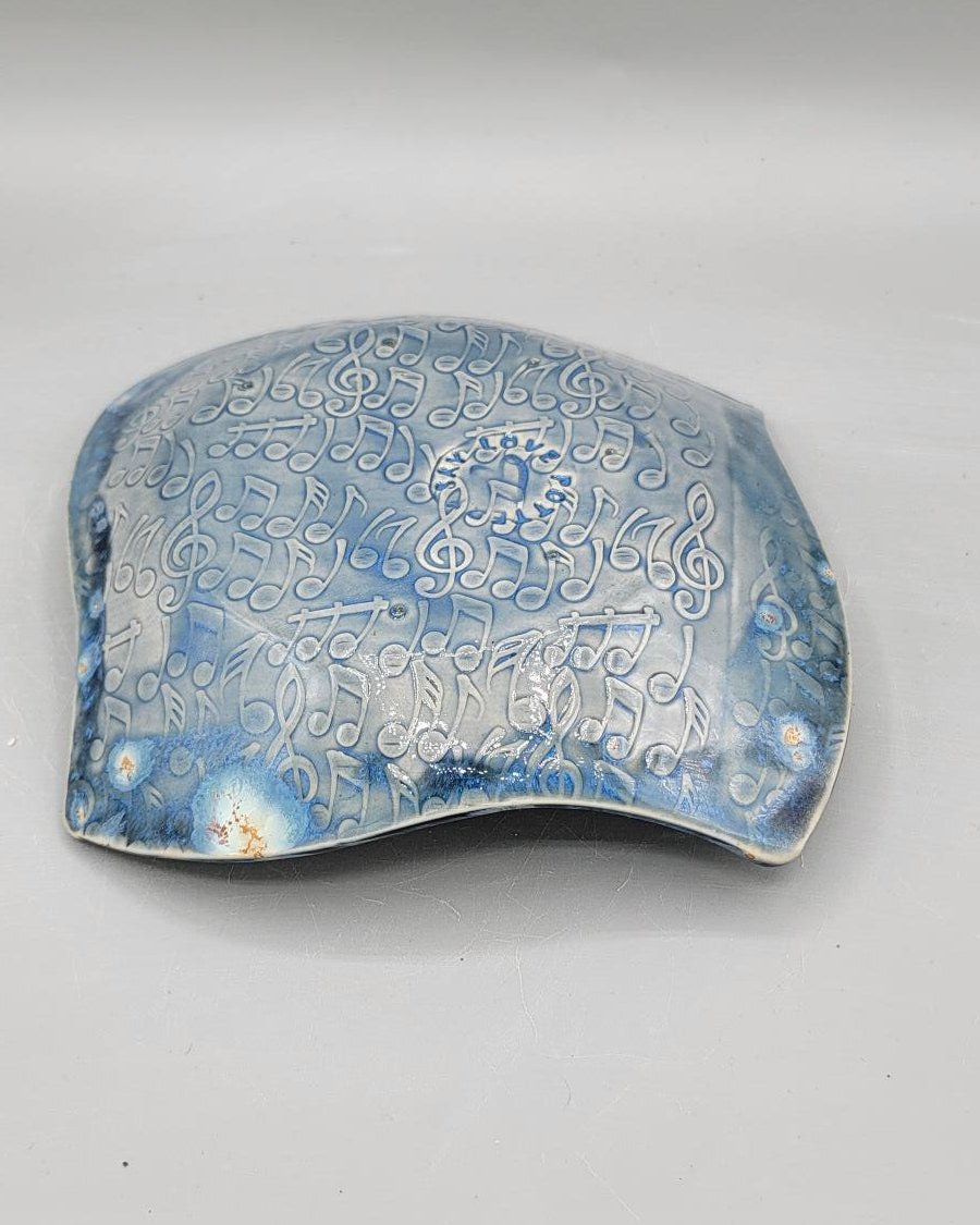 7 inch Embossed Music Notes Fancy Square Trinket Dish in Blue Galaxy