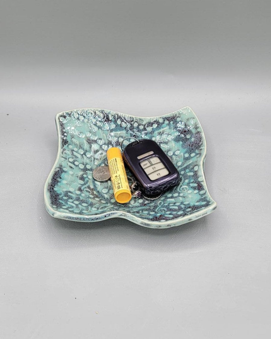 7 inch Embossed Music Notes Fancy Square Trinket Dish in Minty Petals
