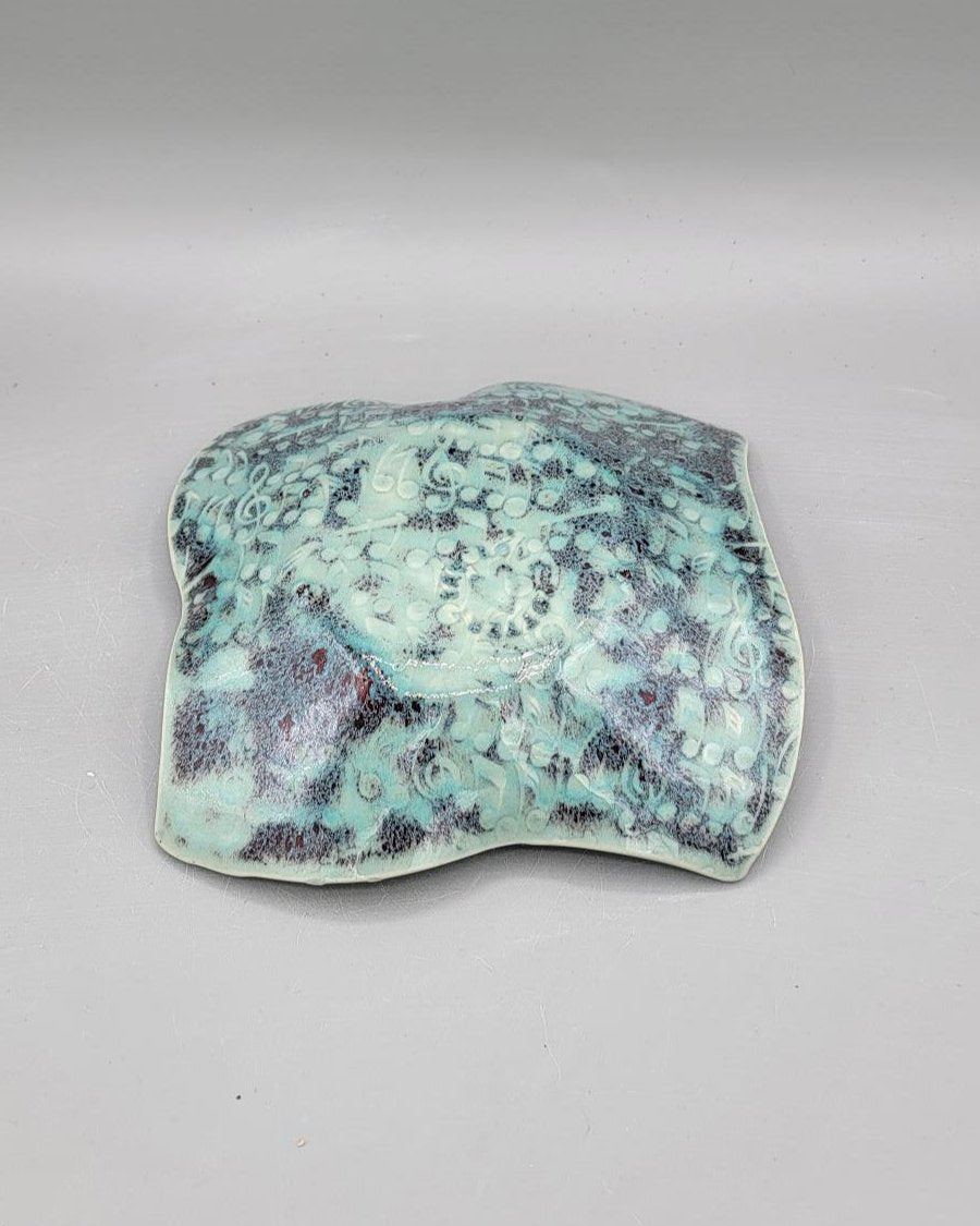 7 inch Embossed Music Notes Fancy Square Trinket Dish in Minty Petals