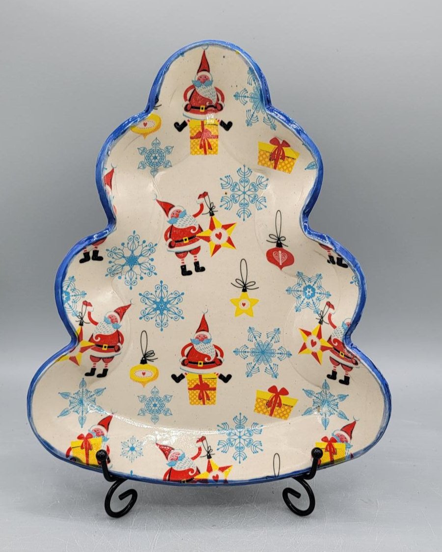 10 inch Large Tree Shaped Santa Plate