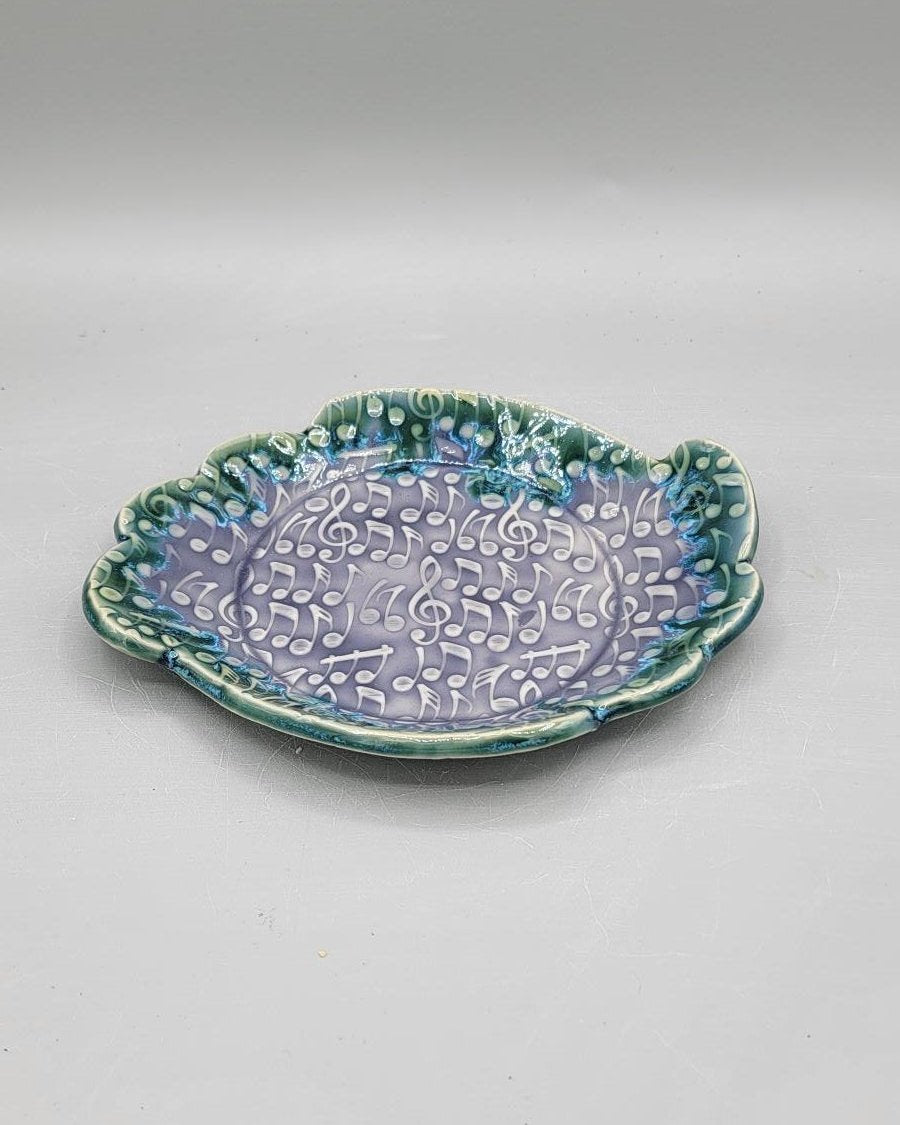 7 inch Embossed Music Notes Island Shaped Trinket Dish in Alice Dreams