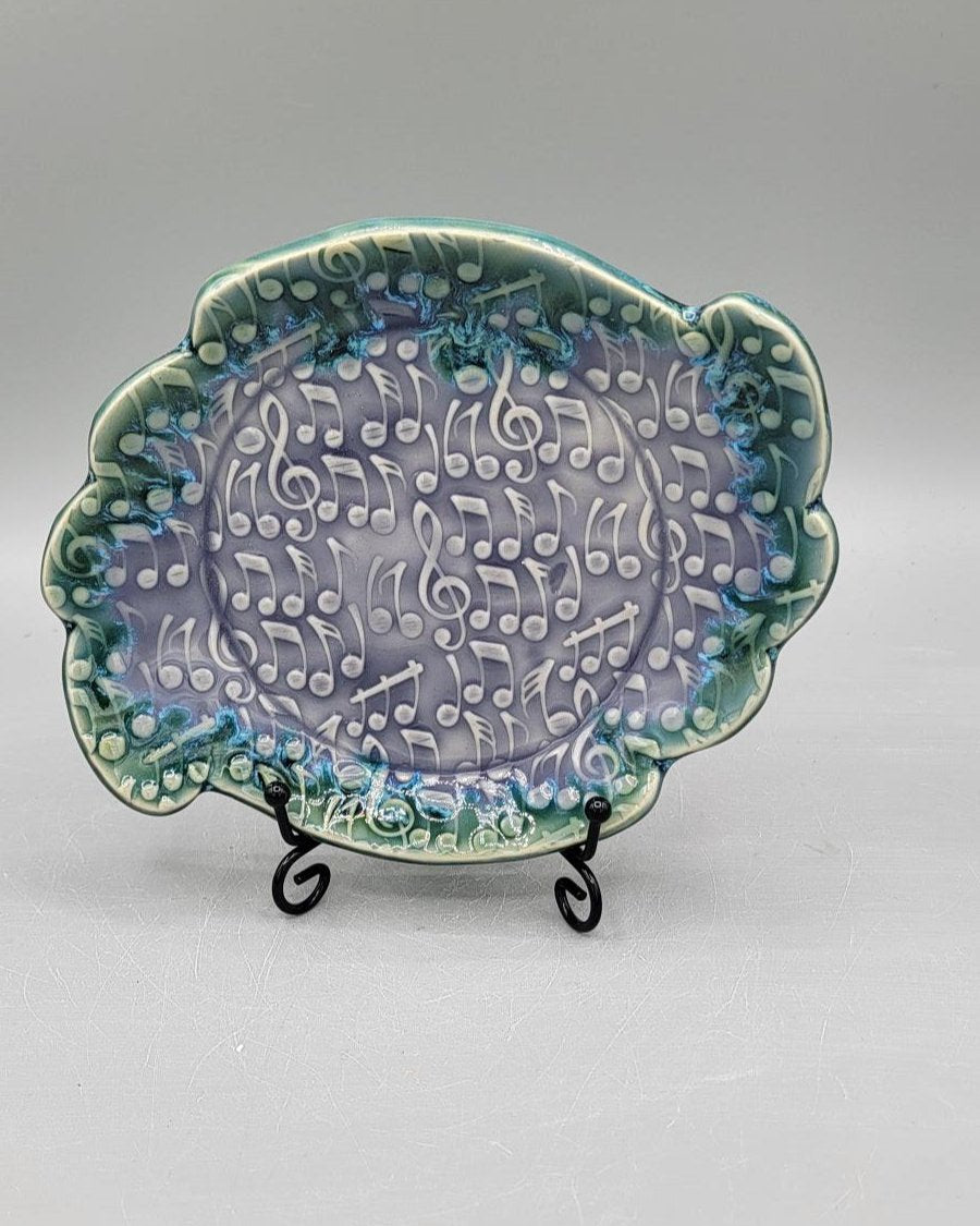 7 inch Embossed Music Notes Island Shaped Trinket Dish in Alice Dreams