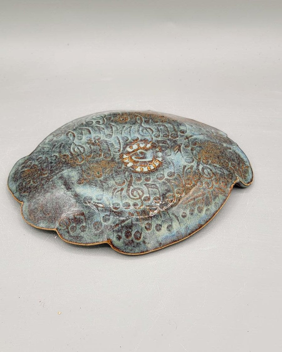 7 inch Embossed Music Notes Island Shaped Trinket Dish in Floating Blue