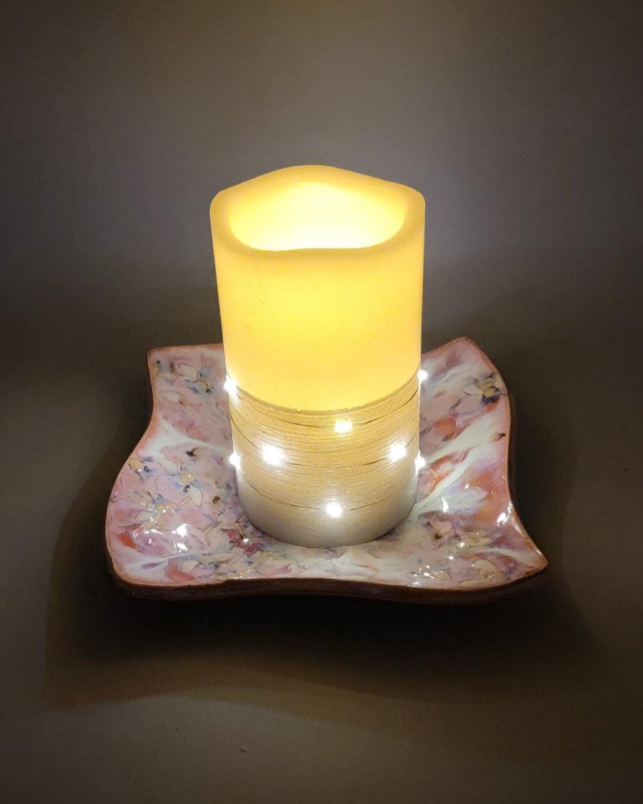 7 inch Hand Painted Bees & Honeycomb Fancy Square Trinket Dish in Pink-a-licious