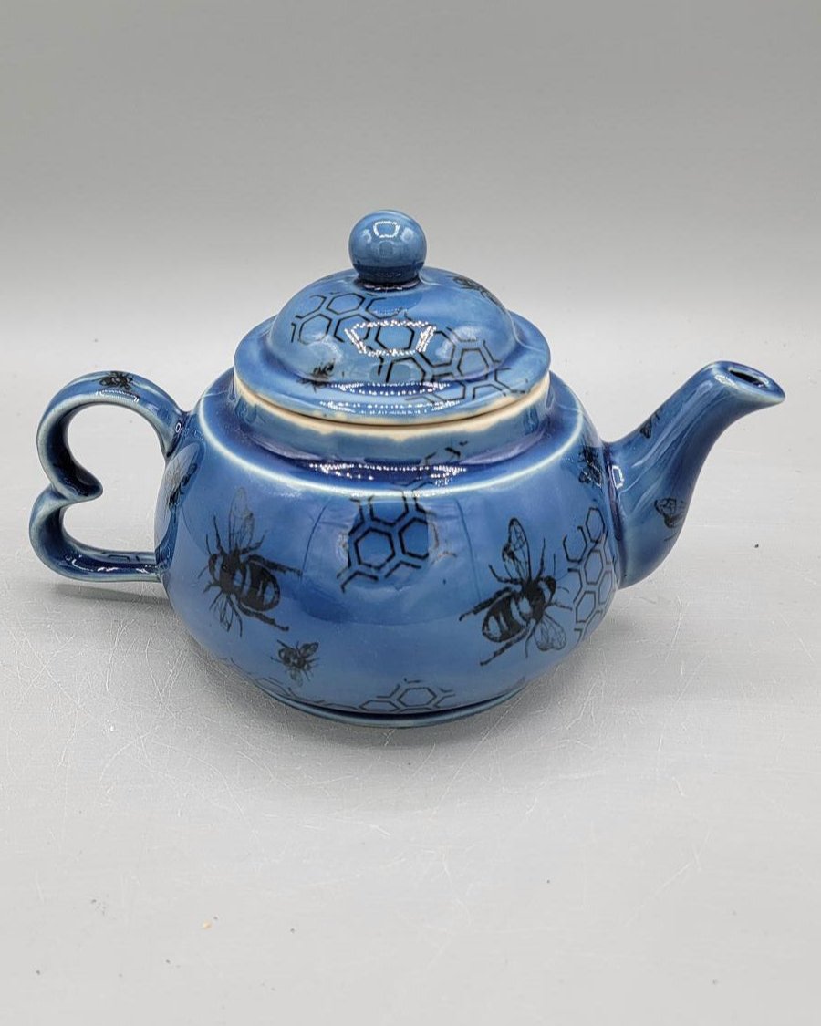Tea for One Set with Bees and Honeycomb in Blue