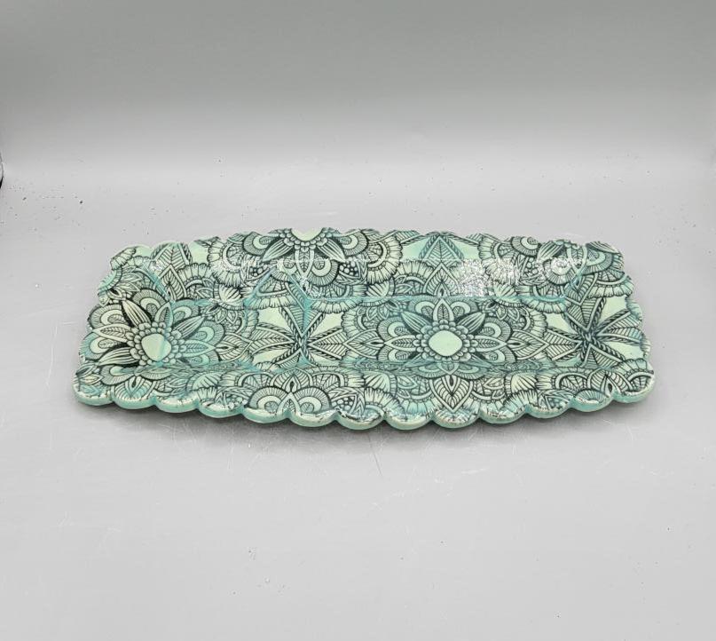 12.5x5.5 inch Large Mandala Double Compartment Platter in Mint