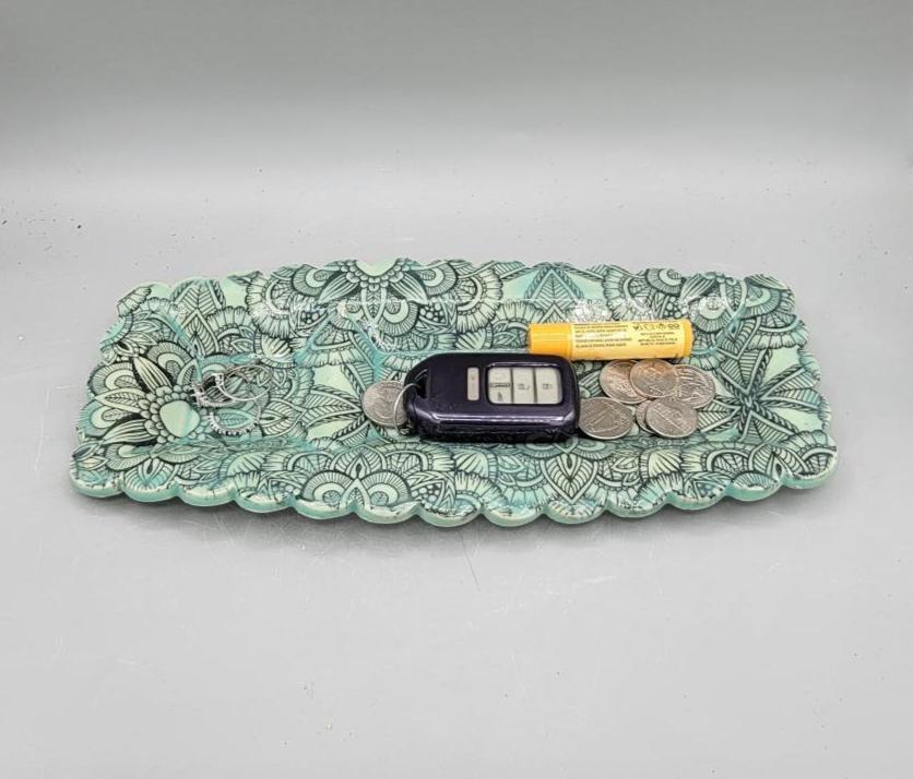 12.5x5.5 inch Large Mandala Double Compartment Platter in Mint