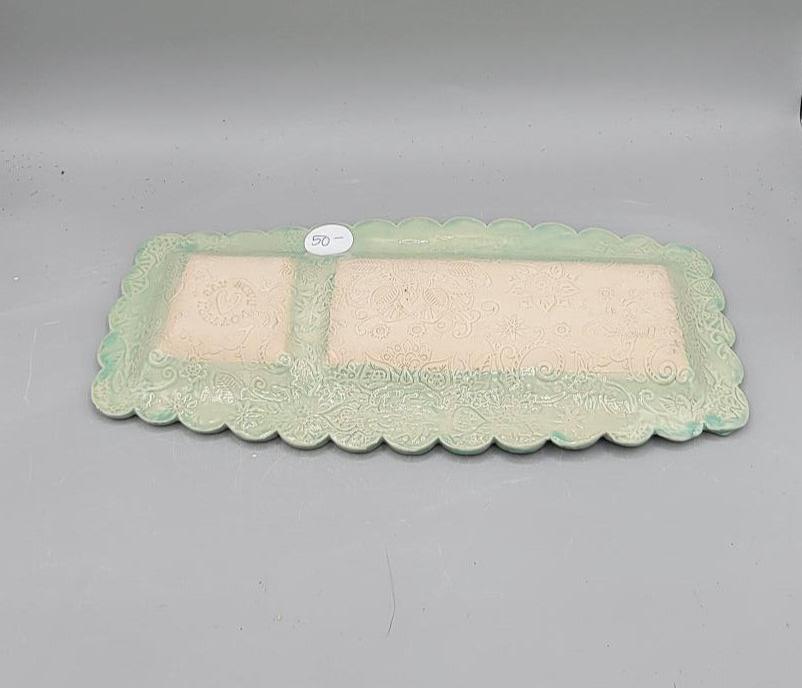 12.5x5.5 inch Large Mandala Double Compartment Platter in Mint