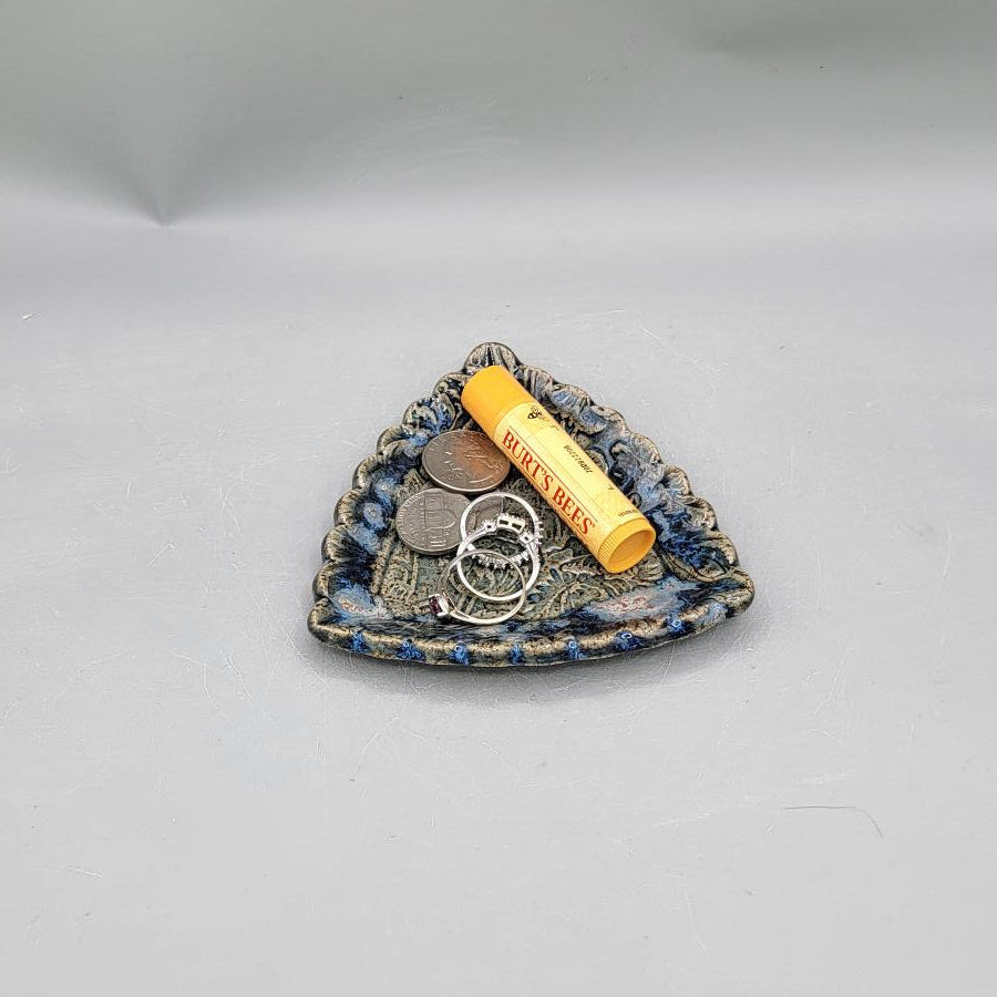 4 inch Embossed Peonies Scalloped Triangle Trinket Dish