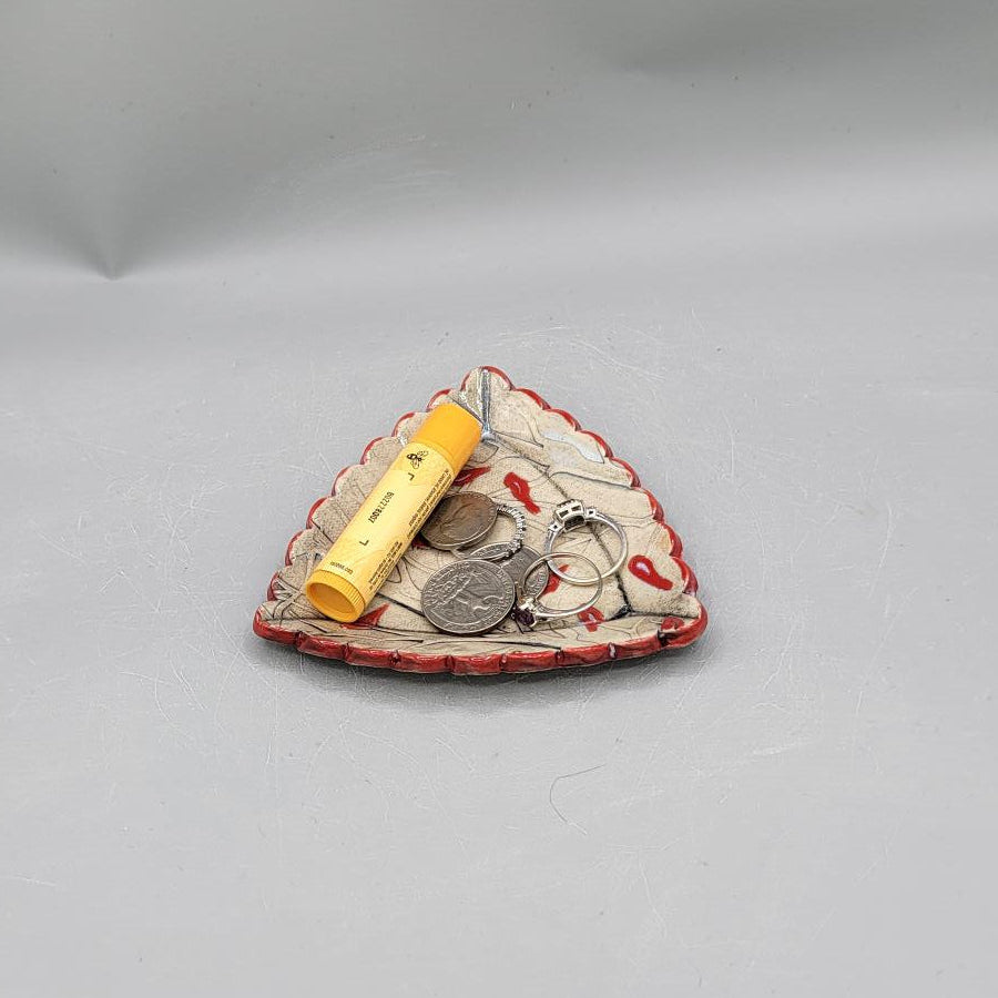 4 inch Hand Painted Cardinals in Forest Scalloped Triangle Trinket Dish