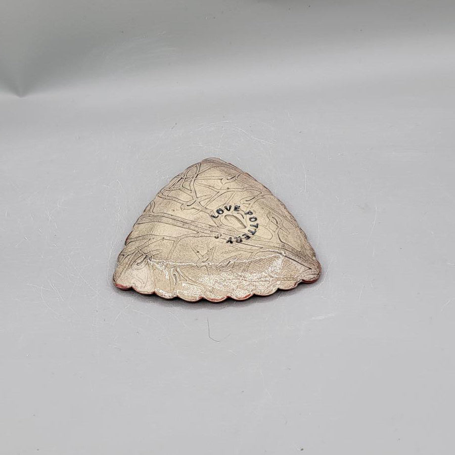 4 inch Hand Painted Cardinals in Forest Scalloped Triangle Trinket Dish