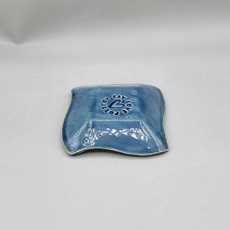 4 inch Embossed Phi...sh W/ Donut Bottom Fancy Square Trinket Dish in Caribbean Blue