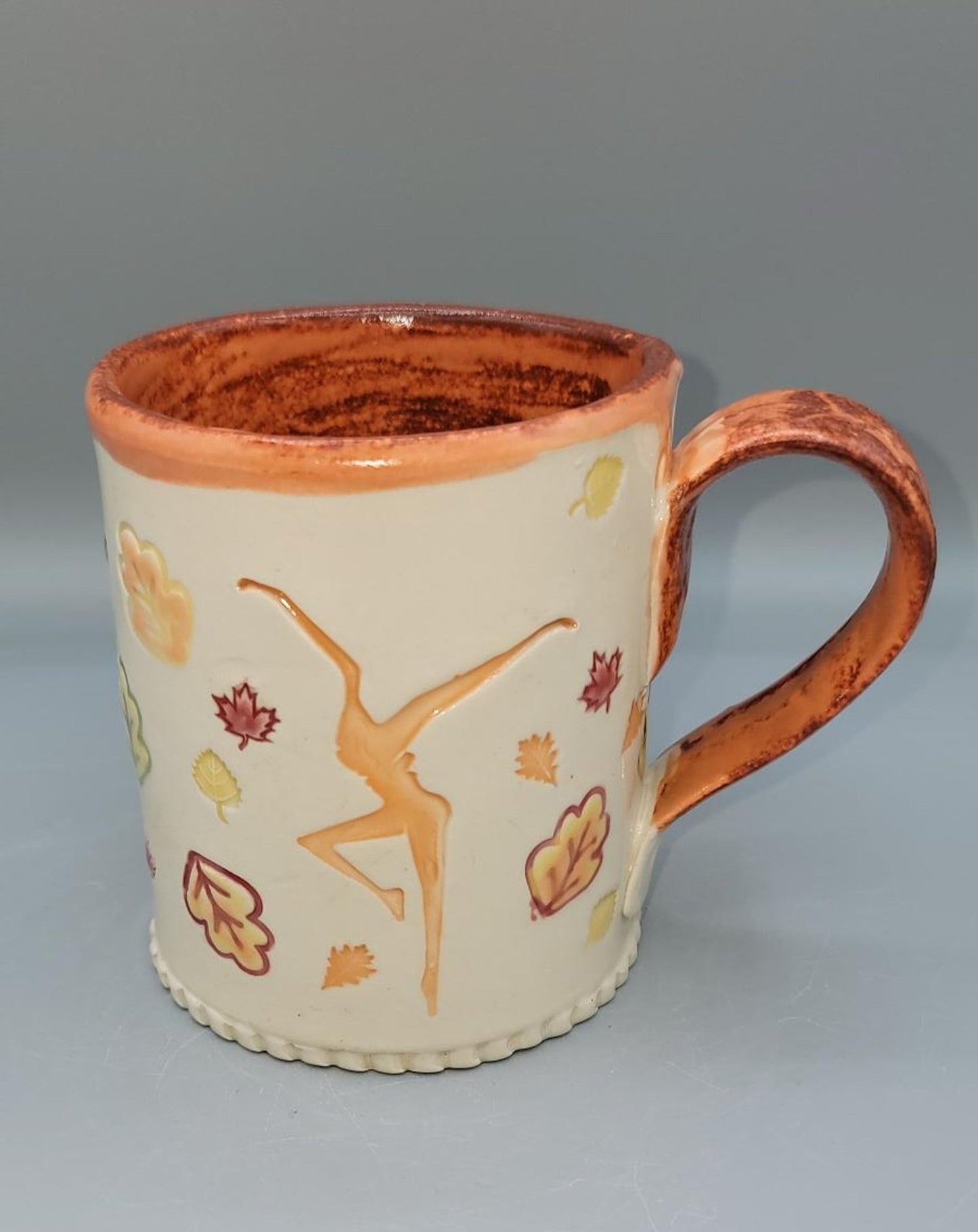 14-15 oz Hand Painted Imprinted Dancer and Leaves Ceramic Coffee Mug