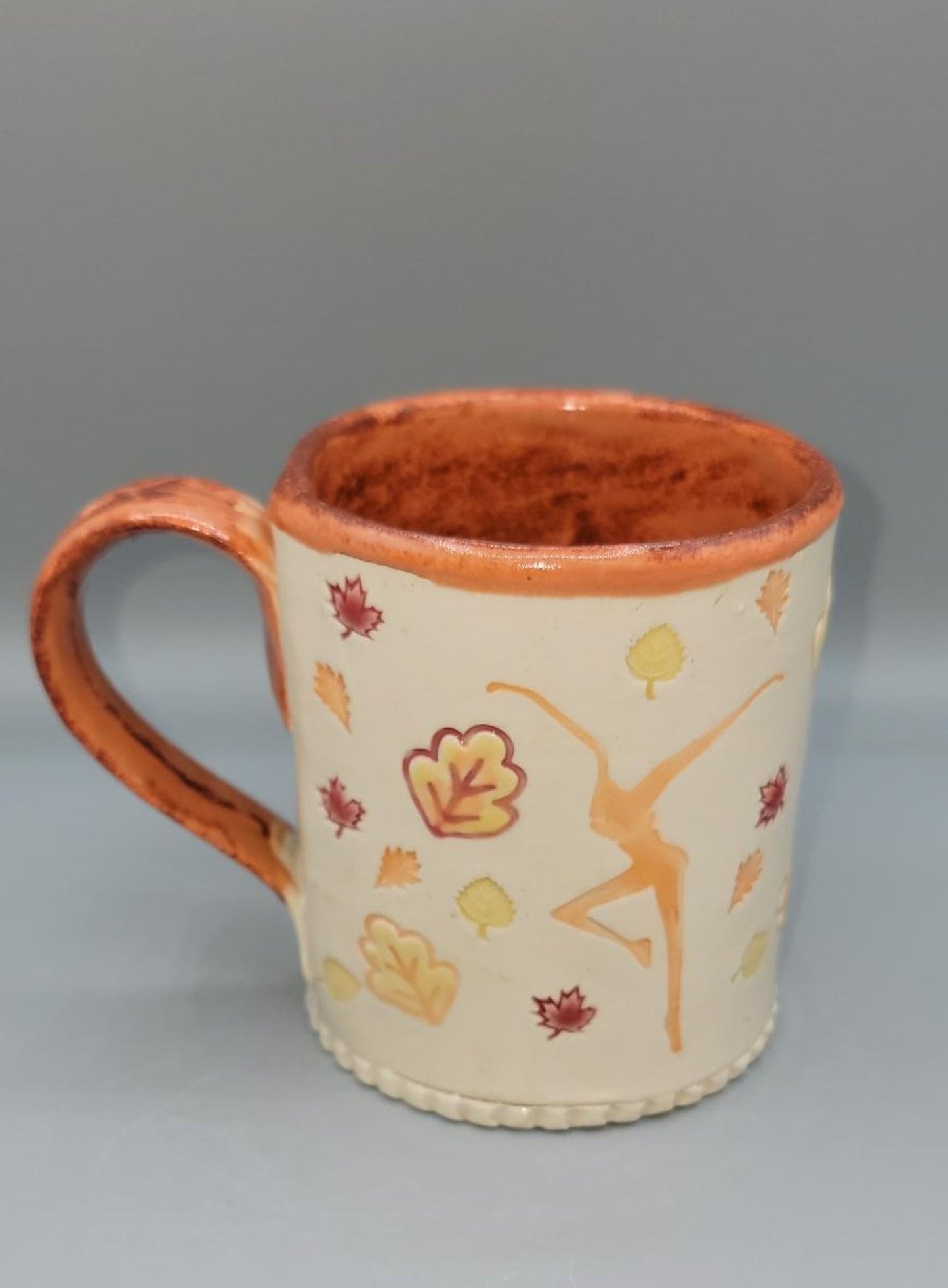 14-15 oz Hand Painted Imprinted Dancer and Leaves Ceramic Coffee Mug