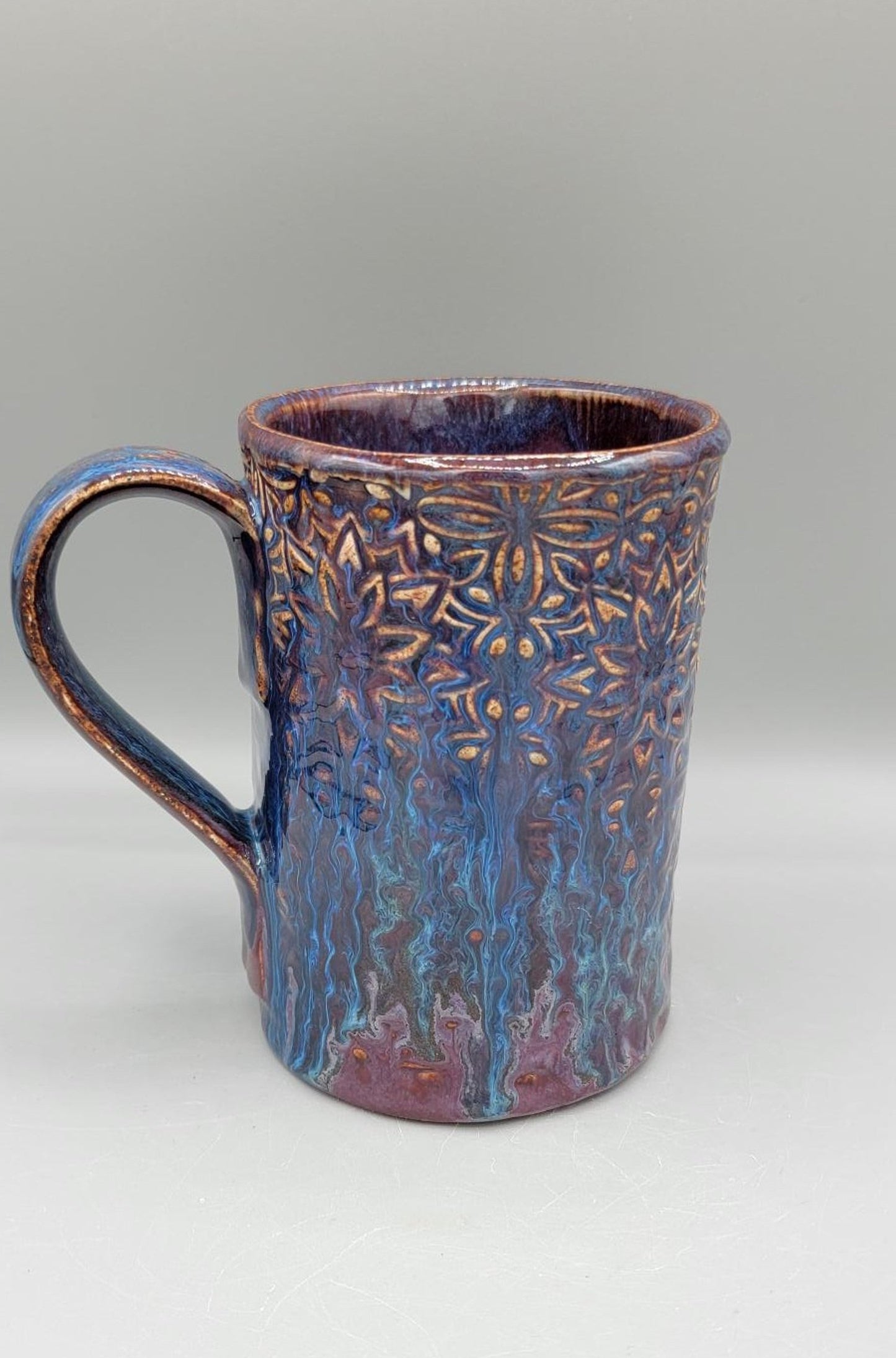 16 oz Embossed Geometric Coffee Mug In Dreams Come True Blue